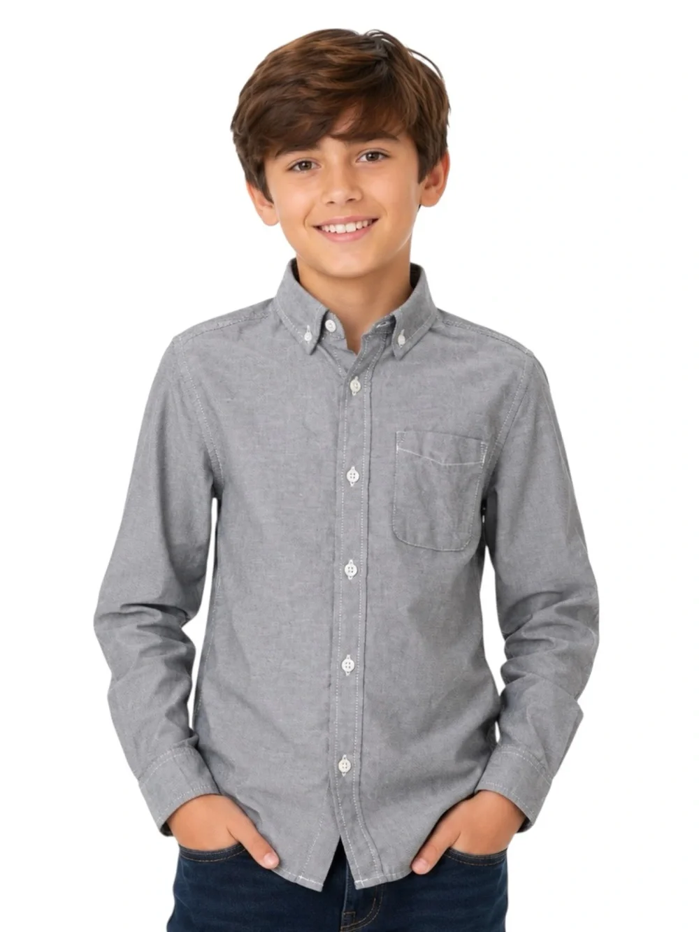 The Children’s Place Boys Gray Oxford Button Down Shirt Size Large 100% Cotton